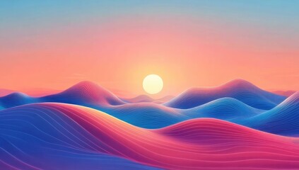 Poster - Colorful abstract sunset over wavy hills