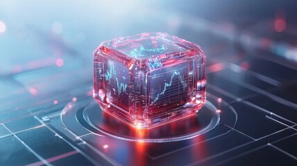 Poster - Transparent Holographic Cube Showcasing Futuristic Financial Data Analytics