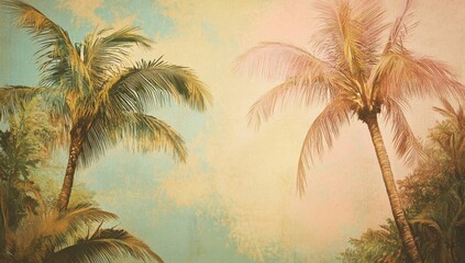 tropical palm trees, vintage sky, design background