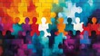 © Pamornpol - Collaboration and Connection: Abstract depiction of diverse individuals interconnected like puzzle pieces, symbolizing unity and partnership. This graphic represents harmony and teamwork.