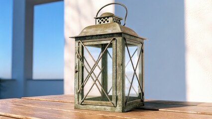 Wall Mural - Rustic Metal Lantern on White Background