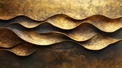 Wall Mural - Golden wavy forms are layered creating a mesmerizing pattern composition