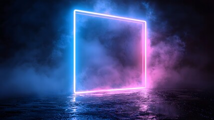 Wall Mural - a neon light frame on a concrete dark background