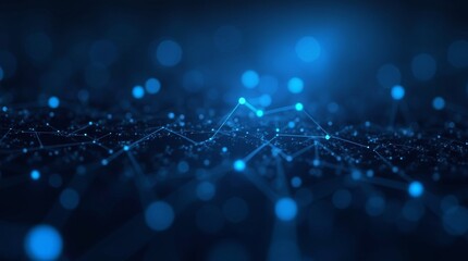 Aufkleber - Abstract digital network with glowing nodes and connecting lines. Futuristic technology, big data, artificial intelligence, and communication concept