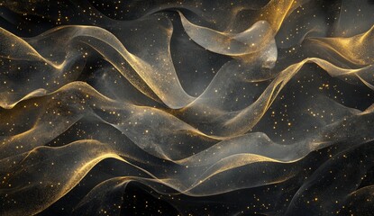 Wall Mural - golden waves flowing, dark background, sparkle, abstract design