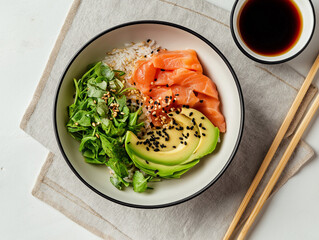 Wall Mural - Sushi top view on white background
