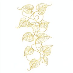 Aufkleber - Golden Leaves and Vines: Elegant Botanical Illustration on White Background for Decorative Art or Design Projects