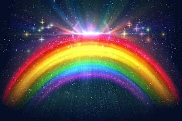 Wall Mural - vibrant rainbow and shining stars in night sky illustration