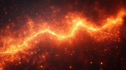 Wall Mural - Golden Particle Stream Flowing Through Dark Space Background with Spark and Dynamic Effect