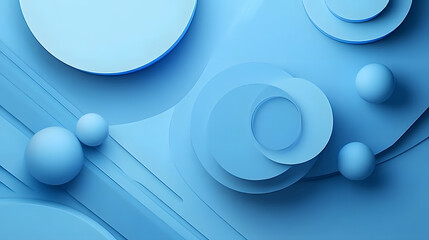 Wall Mural - abstract blue geometric background with circles and spheres. minimalist design with clean lines and 