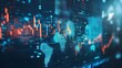 © linlies - Business finance analysis with digital stock market numbers, financial trends, and a world map overlay.