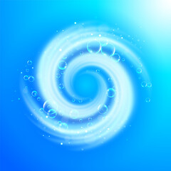 Fototapete - Washing and cleaning effect. Spinning blue vortex with air bubbles. Laundry spiral in motion. 