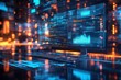 © Karla - computer screen with data code displayed with orange and blue lights.