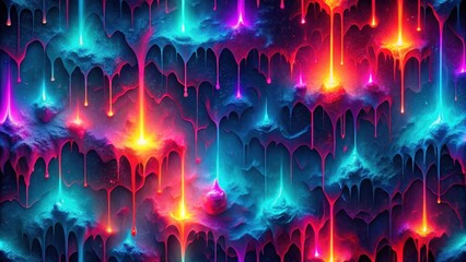 Wall Mural - Abstract Vibrant Melted Substance Cascading Down a Rough Textured Surface with Glowing Inner Light Sources