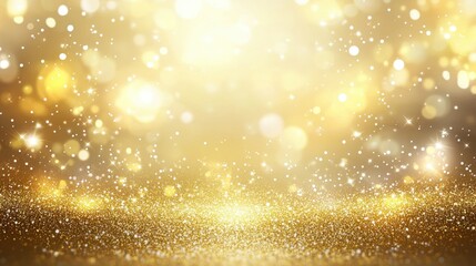 Wall Mural - Golden glittering bokeh background featuring shimmering sparkles and defocused circles ideal for festive designs and elegant presentations
