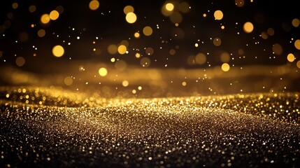 Wall Mural - Golden glittering bokeh background featuring shimmering sparkles and defocused circles ideal for festive designs and elegant presentations
