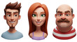 © EZPS - 3D illustration of smiling people close up portraits set. Cute cartoon business men and women avatars, multi ethnic male and female characters faces, isolated on white