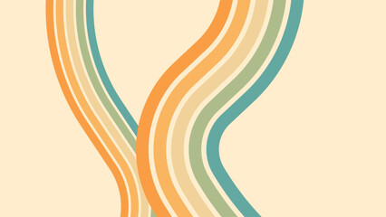 Wall Mural - abstract background of rainbow groovy wavy line design in 1970s hippie retro style. vector pattern r