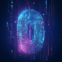 biometric fingerprint authentication security system represented by a detailed digital fingerprint p