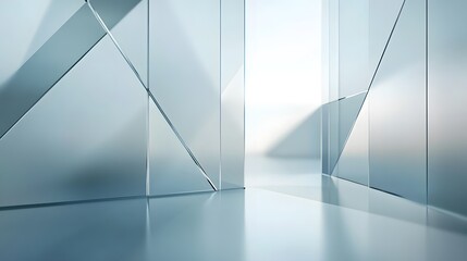 Aufkleber - Breathtaking Futuristic Architectural Corridor with Captivating Geometric Glass and Metal Design  This striking and modern interior space features a clean minimalist aesthetic with sharp angles
