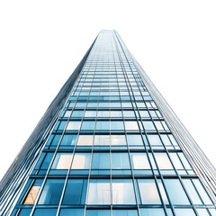 Aufkleber - tall glass skyscraper viewed from below, showcasing its modern architecture and reflective windows. image conveys sense of height and urban sophistication