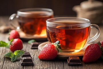 Wall Mural - Refreshment: Strawberry Mint Tea with Chocolate Slices - Ideal for Beverage Promotions