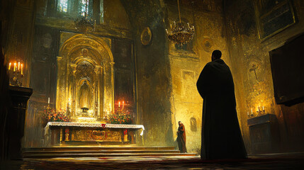 Wall Mural - An orthodox priest or monk in an orthodox church