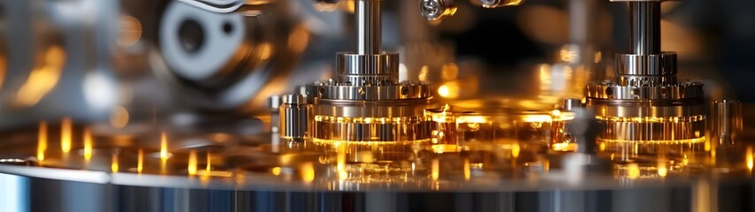 Leinwandbilder - Close up view of an array of intricate metal gears and cogs showcasing the precision engineering and automation technology at the heart of modern industrial manufacturing processes