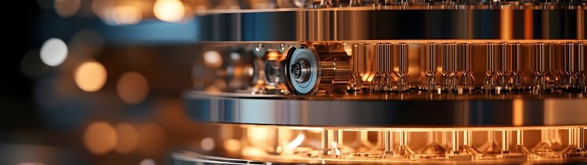 Leinwandbilder - Close up view of an intricate copper circuit board with a complex arrangement of microchip components processors and other electronic hardware elements