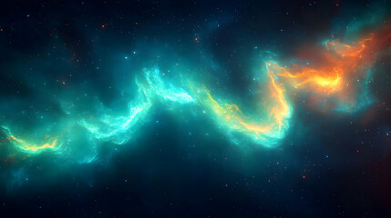 Wall Mural - Vibrant Turquoise and Orange Nebula Swirls Through Starry Cosmos in the Darkest Depths