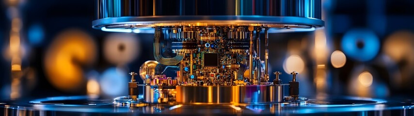 Poster - Closeup of an intricate circuit board with vibrant electronic components microchips and a futuristic high tech design