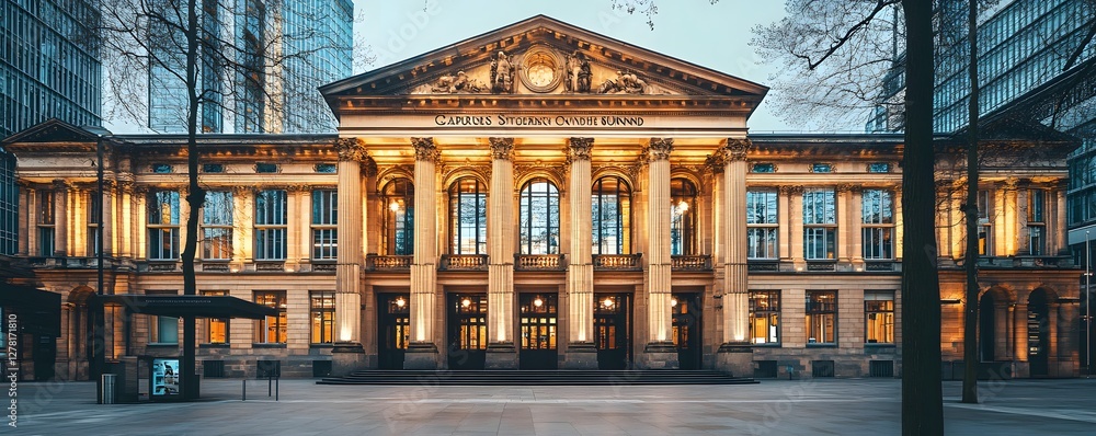 A grand exterior view of the Frankfurt Stock Exchange building ...