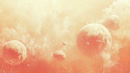 Wall Mural - several planets and clouds in a cosmic space perspective