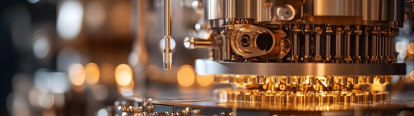 Poster - Closeup view of an array of intricate machinery parts gears and cogwheels in a precision engineering workshop