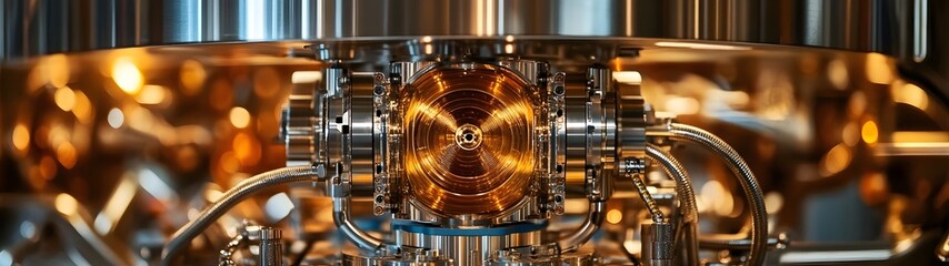 Poster - Closeup view of an intricate futuristic industrial machinery with metallic gears cogs and engineering components showcasing the advanced design precision