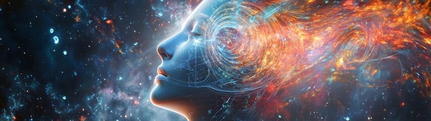 Poster - Cosmic Energy Explosion   Surreal Digital Representation of a Mesmerizing Nebula and Galaxy in the Boundless Universe