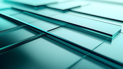 Poster - Elegant geometric abstract backdrop featuring intersecting metallic panels in a turquoise color palette creating a sophisticated minimalist and highly technical visual  The layered