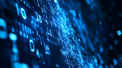 Futuristic blue digital data background with glowing particles matrix code and technology elements  Abstract technology concept representing data programming software