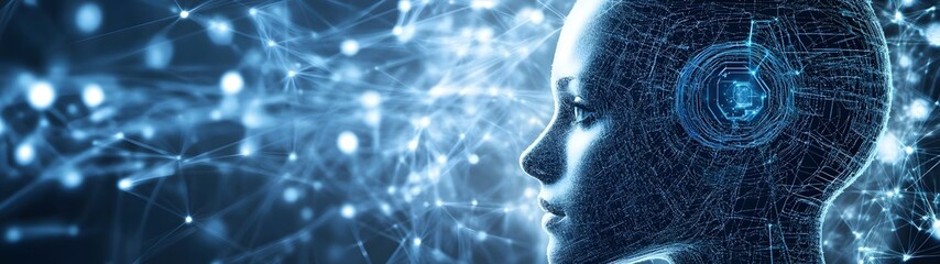 Aufkleber - Futuristic digital depicting a human brain made of abstract glowing neural network connections symbolizing the power of intelligence information technology and the potential of the human mind