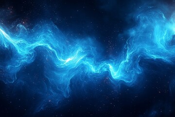 an artistic depiction of a cosmic nebula with swirling blue and cyan hues. the image evokes a sense 
