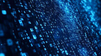 Fototapete - Glowing Digital Matrix of Data Flows and Connectivity in the Cyber World  Abstract digital background with futuristic technology patterns computer code binary data streams