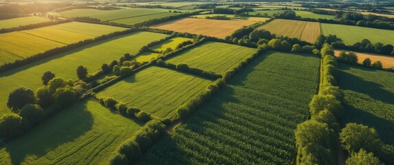 Wall Mural - Aerial View of Lush Green Farmland Landscape in Countryside During Summer with Empty Space for Text Usage and Design Integration