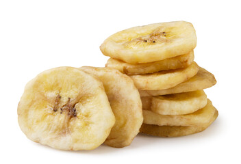 Wall Mural - Dried banana chips close-up on a white. Isolated