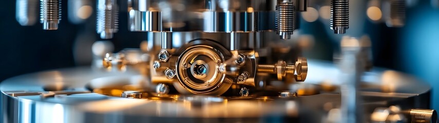 Leinwandbilder - Intricate Metalworking Machinery and Precision Engineering Parts on Workbench in Industrial Workshop  Close up of Mechanical Equipment Tools and Manufacturing Process