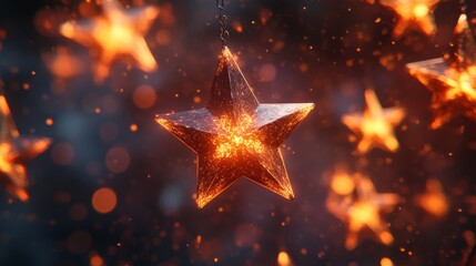 Wall Mural - glowing star adorned with light and fire hanging from chain