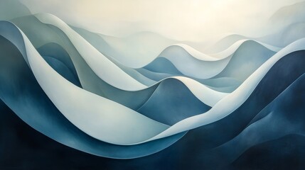 Wall Mural - Abstract waves of various shades of blue and white are displayed