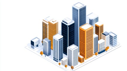 Modern city skyline with diverse skyscrapers and urban landscape elements in background