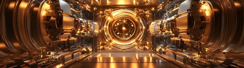Aufkleber - Mesmerizing Futuristic Metallic Gold Interior Architecture with Intricate Lighting Design that Captivates and Inspires with its Grandiose Opulent and Sophisticated Aesthetic
