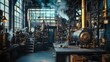 © Kitta Studio - Vintage Industrial Workshop with Pipes, Steam, and Machinery