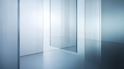 Aufkleber - Minimalist glass wall with elegant transparent reflection in modern architectural interior design  Empty studio backdrop with clean geometric composition and bright lighting
